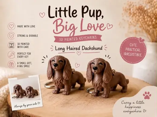 Cute Long Haired Dachshund Keychain