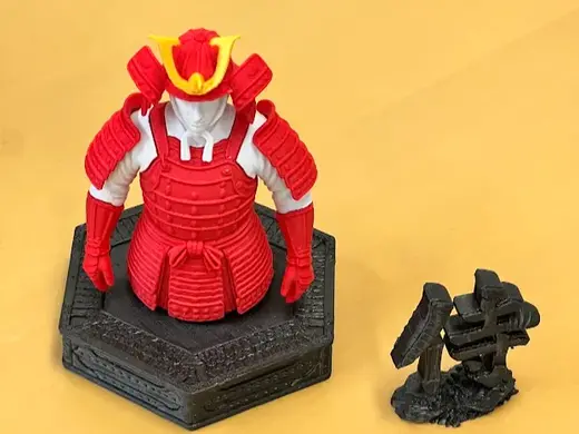 Samurai Armor Bust Figurine with "侍" Kanji Stand