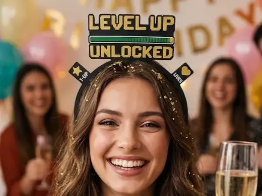 Gamer Birthday Headband - "LEVEL UP UNLOCKED"