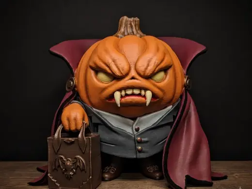 Halloween Pumpkin wearing a Vampire costume