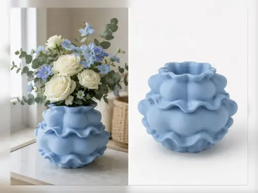 Blue Ruffle Bowl Vase