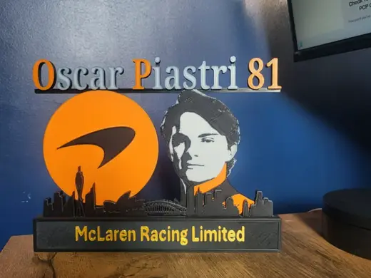 Mclaren f1 Racing Oscar piastri with skyline