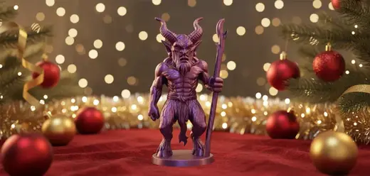 Muscular Krampus with Staff Holiday Figurine