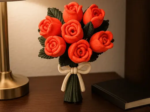 Knitted Rose Bouquet Sculpture - Nightstand Decor