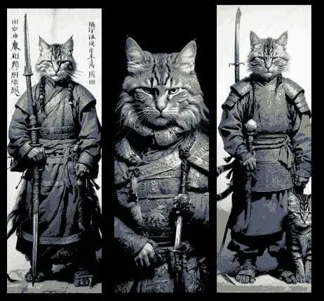 Cat Samurai - Protectors of the Cafe, Litterbox and Scratching Post - Set of 3 Bookmarks