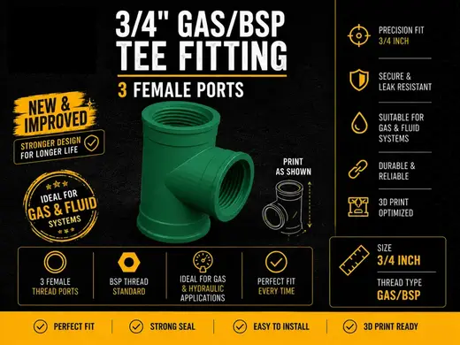 3/4" BSP Tee Fitting – 3 Female Ports