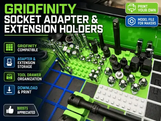 Gridfinity Socket Adapter & Extension Holders