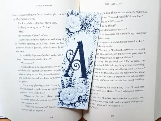 Bookmark, Monogram A, Floral Background, Hueforge