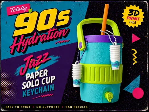 Paper Cups Stack Keychain, Jazz Solo 90s Print