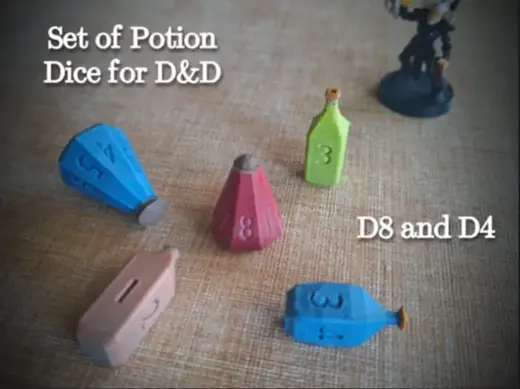 Potion Dice Set: D&D d8 & d4 Magical Potion Vials