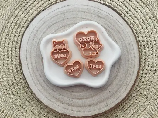 Hearts Love XOXO Cat Polymer Clay Earrings Cutter