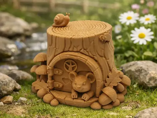 Baumstumpf-Zauberhaus mit Maus & Schnecke