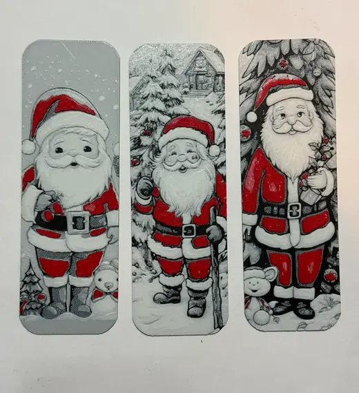 set 3 Santa Claus Bookmarks hueforge (color pop)