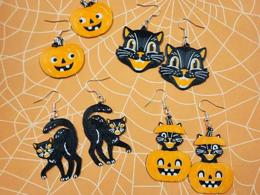 Vintage Halloween Earrings, No AMS, Quick Print