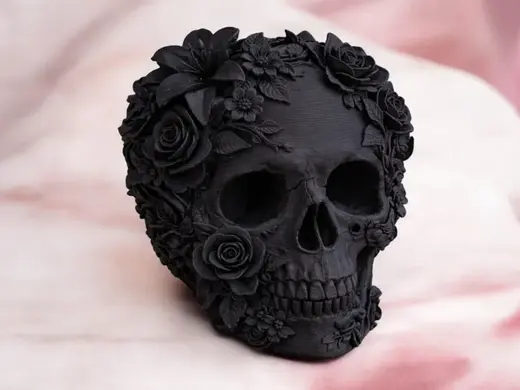 Floral Skull – Dark Gothic 3D Print Decoration