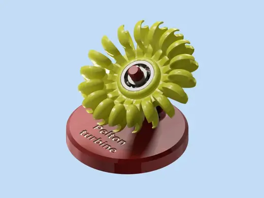 Turbina Pelton con piedistallo