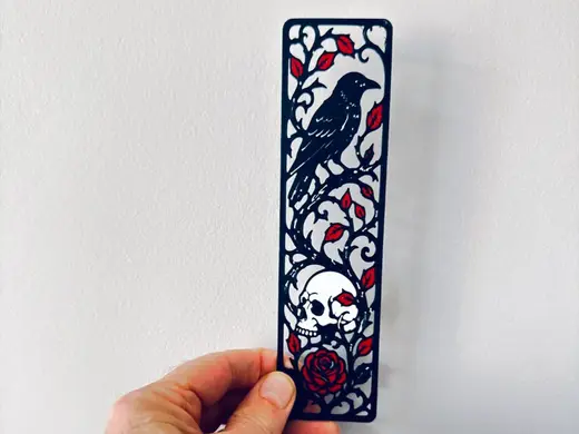 Raven, Skull and Red Rose Gothic Bookmark