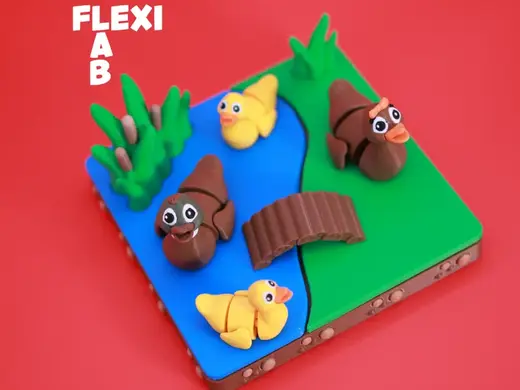 Flexi Enten Familie mit Diorama - Ente Spielzeug