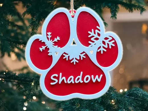 Christmas Ornament: Custom Dog Name Paw Ornament