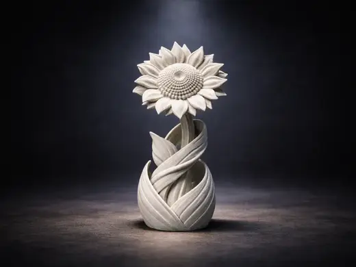 Twisted Sunflower Sculpture – Elegant 3D Print