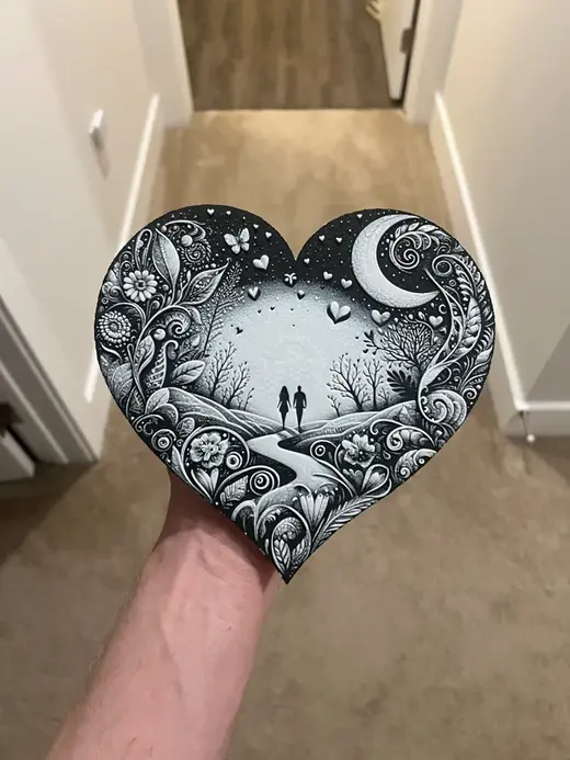 Grayscale Heart Couple Art Hueforge