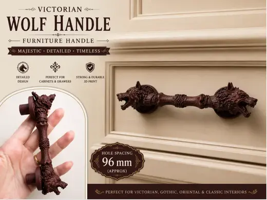 Victorian Wolf Cabinet Handle – 96 mm Gothic Pull