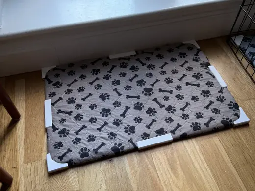 Clips to secure puppy pee pads to SKADIS board