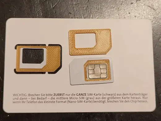 3D Printable SIM Card Adapter (Nano->Micro->Mini)