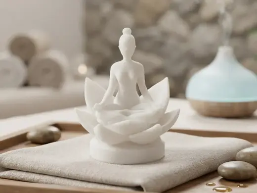 Statua Donna in Meditazione su Fiore di Loto