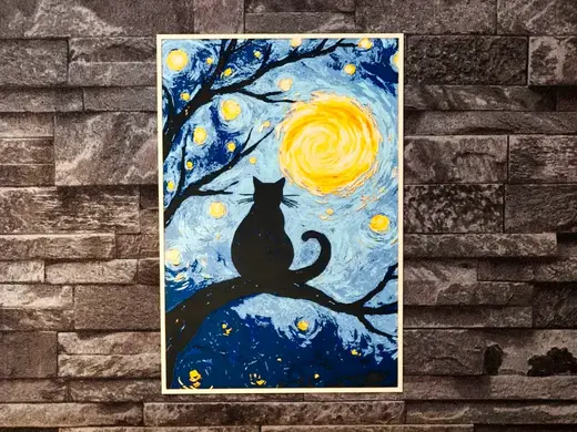 Hueforge Cat On Tree Van Gogh Style
