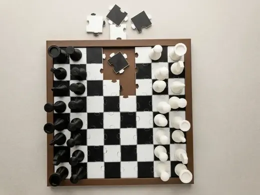 Jigsaw Puzzle, Chess & Checkers Combo - 3 in 1