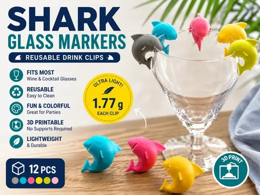 Shark Glass Markers | Reusable Drink Clips STL Set