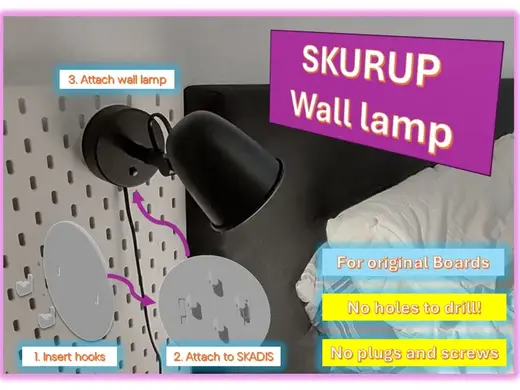 Adapter to attach SKURUP wall lamp to SKADIS board