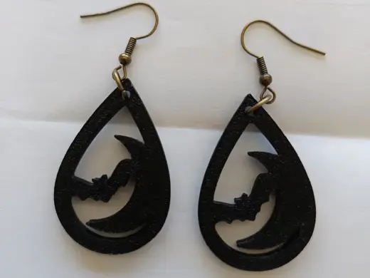 Halloween Tear Drop Bat and Moon Earrings