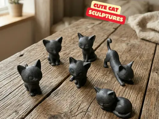 LAZY CATS / MODERN CAT SCULPTURE / BLACK SCULPTURE
