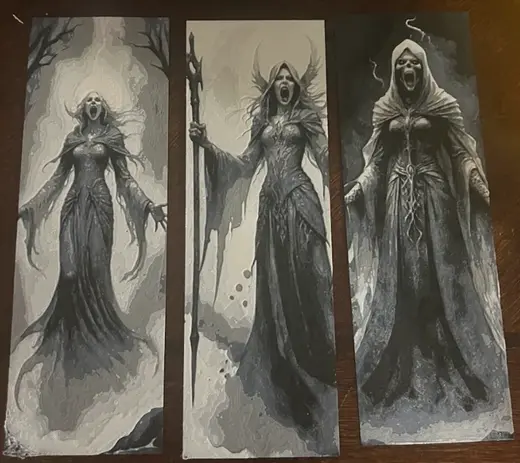 3 bookmarks with depictions of the Celtic Banshee