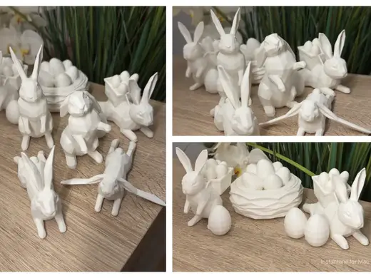 Low poly Easter bunny decorative figures and Eggs