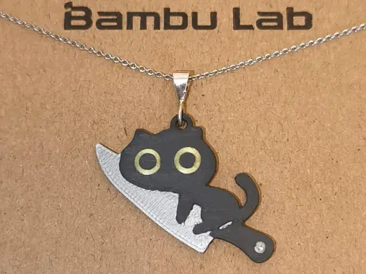 Schwarze Katze Messer Halskette/Anhänger