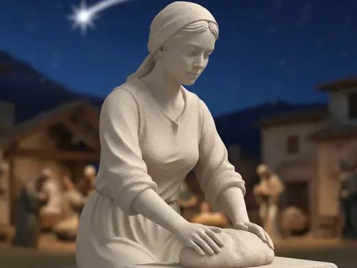 Donna impasta pane realistica per presepe natale