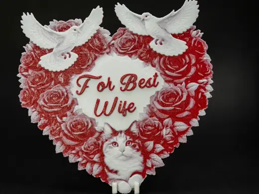 personalized Valentine’s Heart - Roses Doves Cat