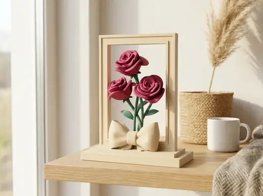 Framed Roses — Stylized Bouquet in Frame with Bow
