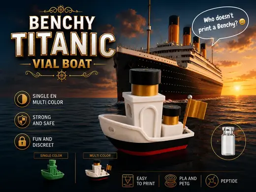 Benchy Vial Boat Titanic Style Peptide Bottles