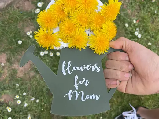 Kids watering can flower holder for mom