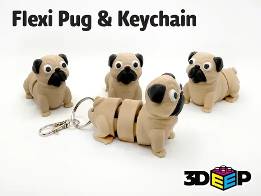 Flexi Pug & Keychain - Print in place No supports