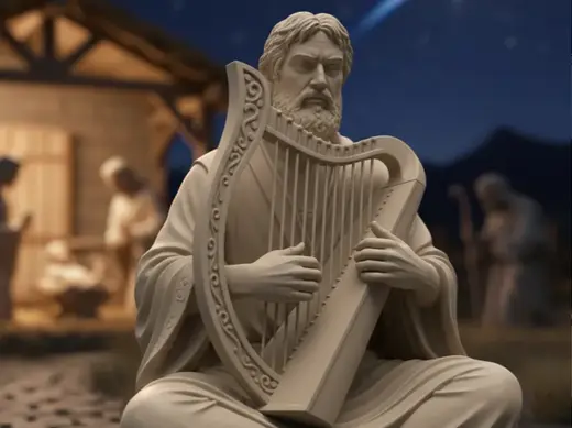 Suonatore di arpa realistico per presepe natale