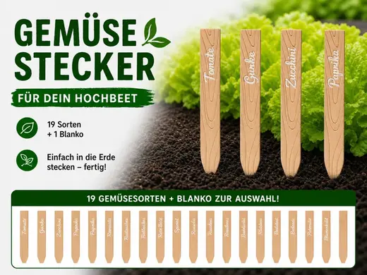 Gemüse Stecker in Holzoptik | 19 Sorten + Blanko