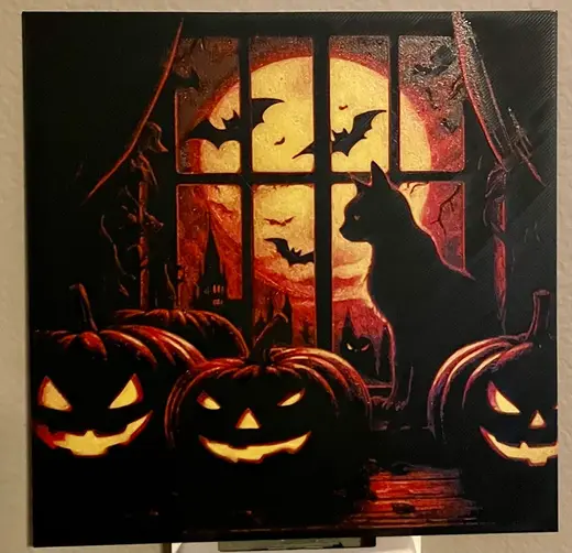 Halloween cat at the window - Hueforge 4 color filament painting