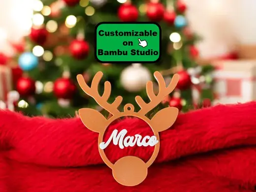 Bola de navidad con forma de reno, CUSTOMIZABLE