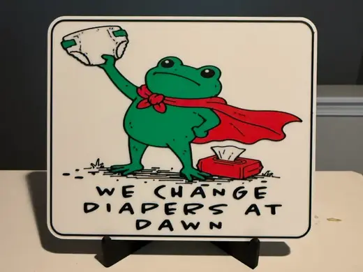 WE CHANGE DIAPERS AT DAWN - SIGN