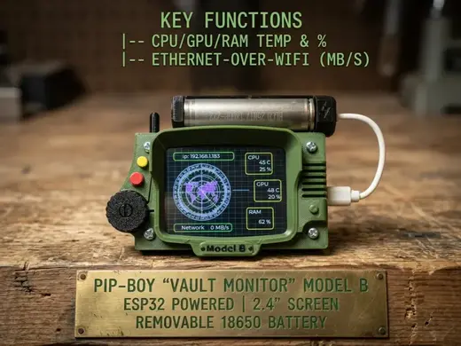 Pip-Boy Model B – ESP32 Desktop PC Status Monitor